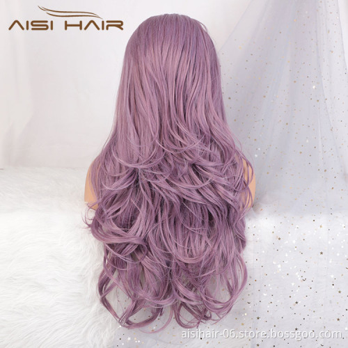 Aisi Hair New Design 26 Inch Long Wavy Purple Color Wig Cosplay Swiss Lace Wig Body Wave Lace Frontal Hair Wigs For Black Women